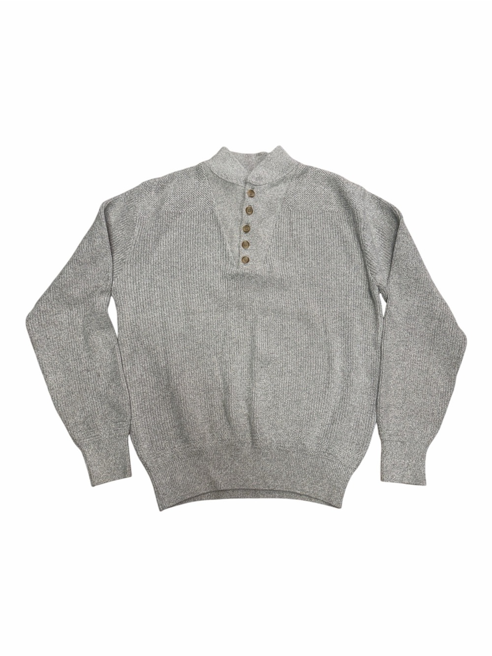 L.L.Bean Men’s Medium USA Cotton Mock Neck Henley Sweater Gray